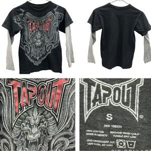 Tapout Y2K Cotton Black Gray Layered Look Long Sleeve Youth Boys Small